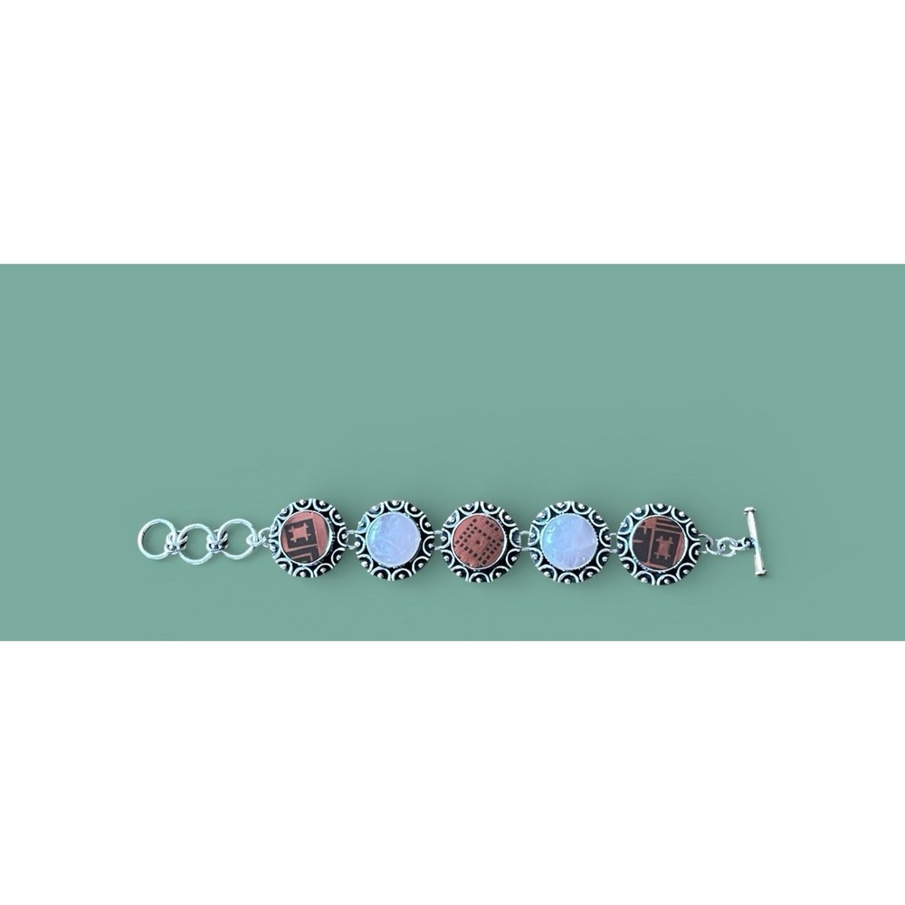 Mata Ortiz Shard Rose Stone Bracelet Sterling Silver Agustin Torres‎ Jewelry
